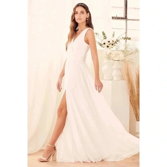 Lulus Thoughts Of Hue White Surplice Maxi Dress Size XS - Picture 10 of 10